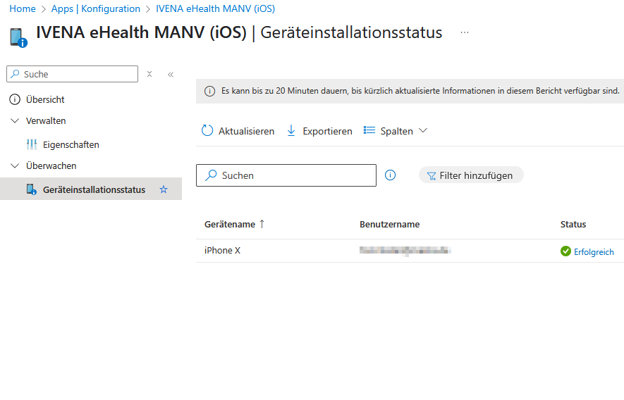 Microsoft Inunte: App-Konfiguration - Details - Geräteinstallationsstatus